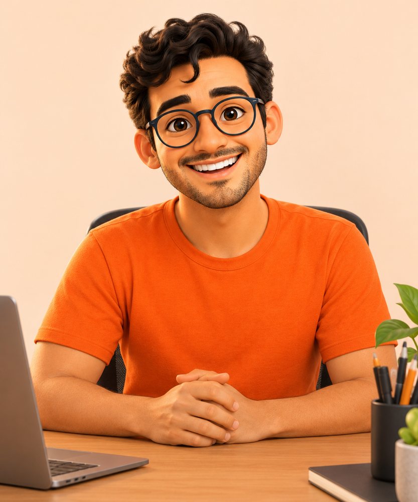 Rafa sentado en su escritorio, listo para trabajar en tu marca